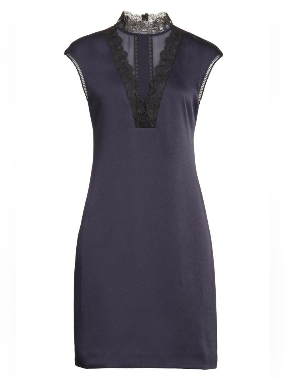 Ted Baker Jesyka Navy Blue Mesh Lace Panel High Neck Mini Shift Dress 5 L